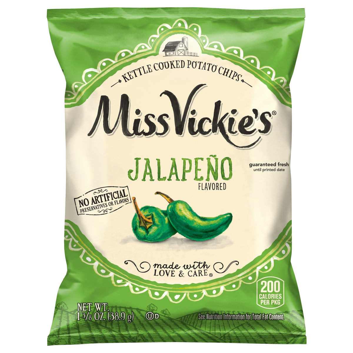 미국직구 Miss Vickie's Kettle Cooked Potato Chips, Jalapeno, 1.38 oz, 64 ct