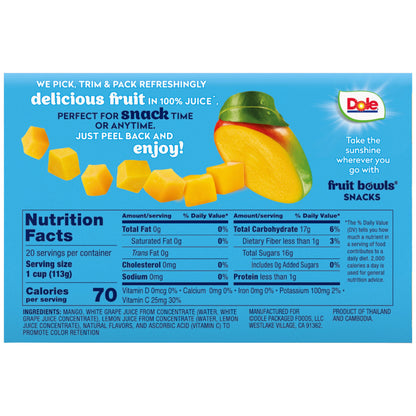 미국직구 Dole Diced Mango Fruit Cup, 4 oz, 20 ct