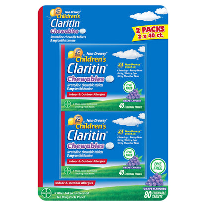 미국직구 클라리틴 생활건강 Claritin Children's Dye-Free Chewables, 80 Chewable Tablets