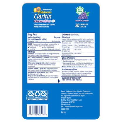 미국직구 클라리틴 생활건강 Claritin Children's Dye-Free Chewables, 80 Chewable Tablets