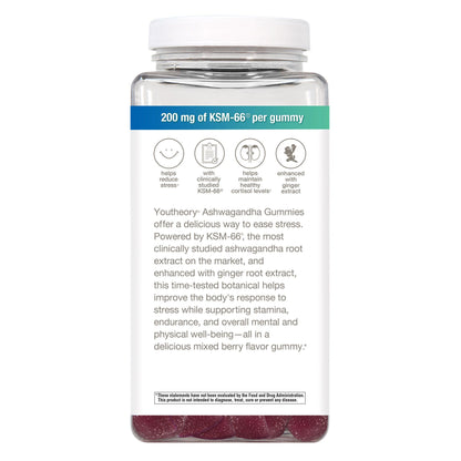 미국직구 유스테오리 아쉬와간다 youtheory Ashwagandha, 180 Gummies, Mixed Berry Flavor