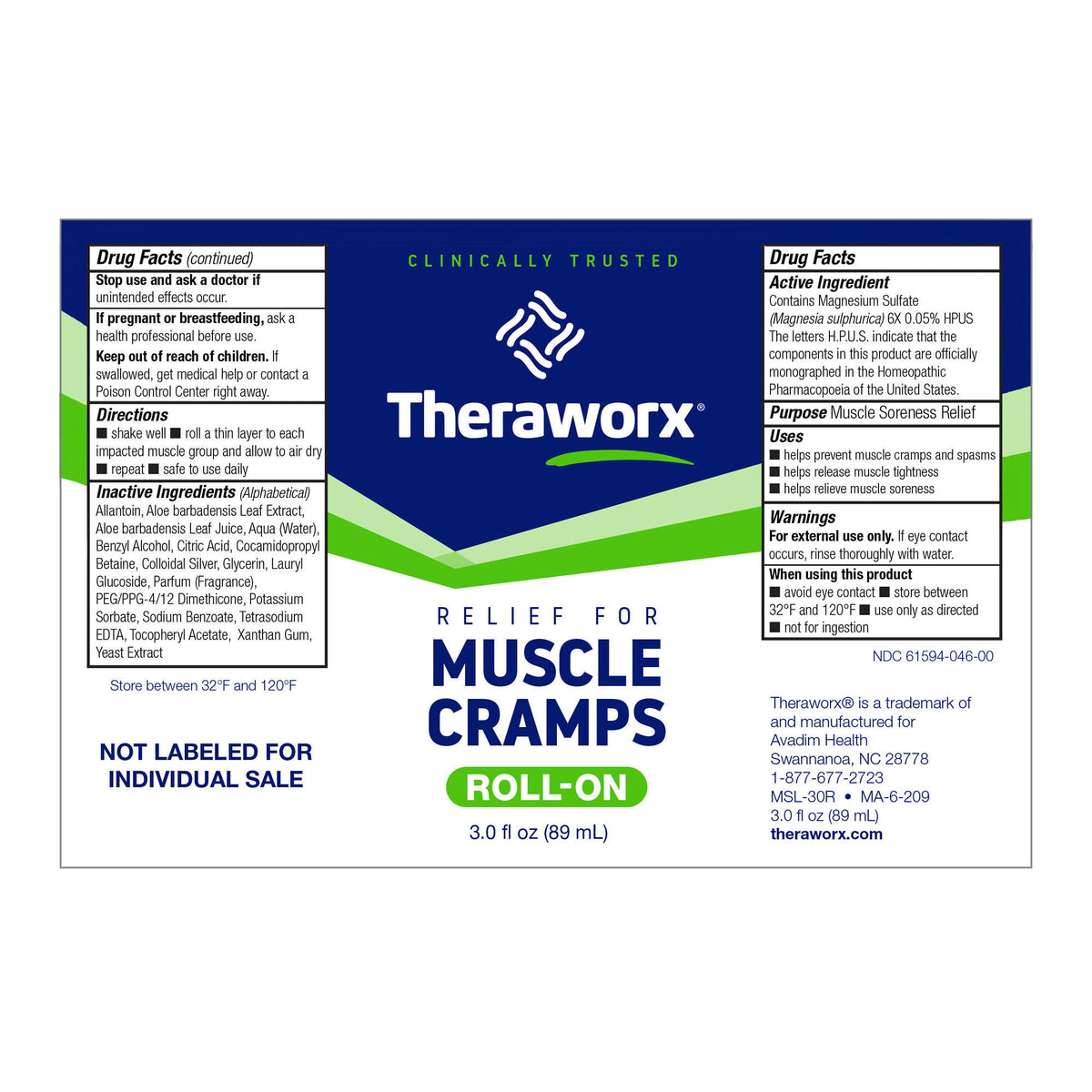 미국직구 테라웍스 외용 롤온 Theraworx Muscle Cramps Roll-On, with Magnesium Sulfate 3oz, 2-pack