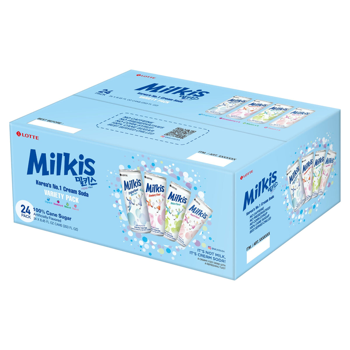 미국직구 Lotte Milkis Korean Cream Soda, Variety Pack, 8.45 fl oz, 24 ct