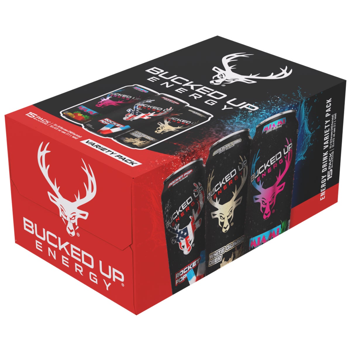 미국직구 Bucked Up Energy Drink, Zero Sugar, Variety Pack, 16 fl oz, 15 ct