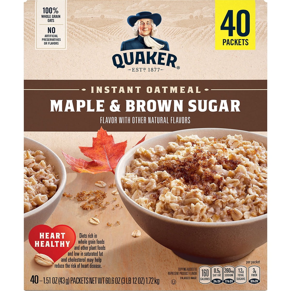 미국직구 Quaker Instant Oatmeal 43g / Quaker Instant Oatmeal, Maple Brown Sugar, 43g, 40 pk. 4