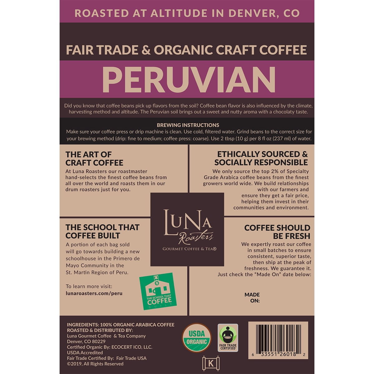 미국직구 Luna Roasters Medium 커피 850g / Luna Roasters Medium Roast Organic Peruvian Whole Bean 4