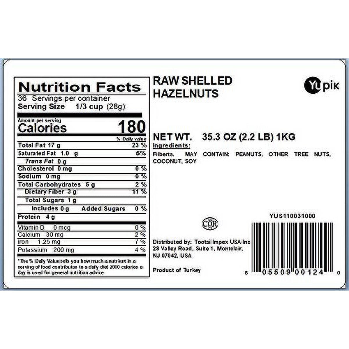 미국직구 Yupik Raw Hazelnuts 견과 57g / Yupik Raw Hazelnuts, 1 Bag, 2.2 lb, with Bybies Trail Mi 2