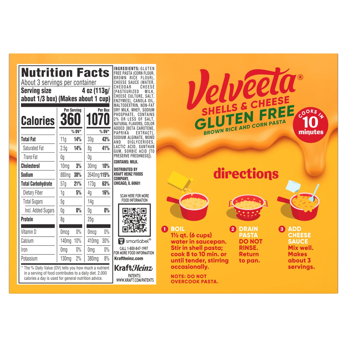 미국직구 벨비타 (3 pack)  Gluten Free Shells and Cheese Mac and Cheese, Brown Rice and Corn Pasta, 1 Box, for Easy Dinner or Dinner Sides, Original Flavor, Ma