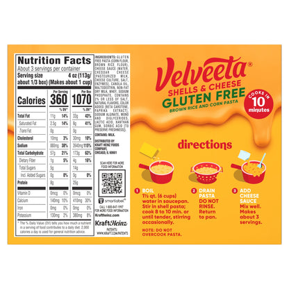 미국직구 벨비타 (3 pack)  Gluten Free Shells and Cheese Mac and Cheese, Brown Rice and Corn Pasta, 1 Box, for Easy Dinner or Dinner Sides, Original Flavor, Ma