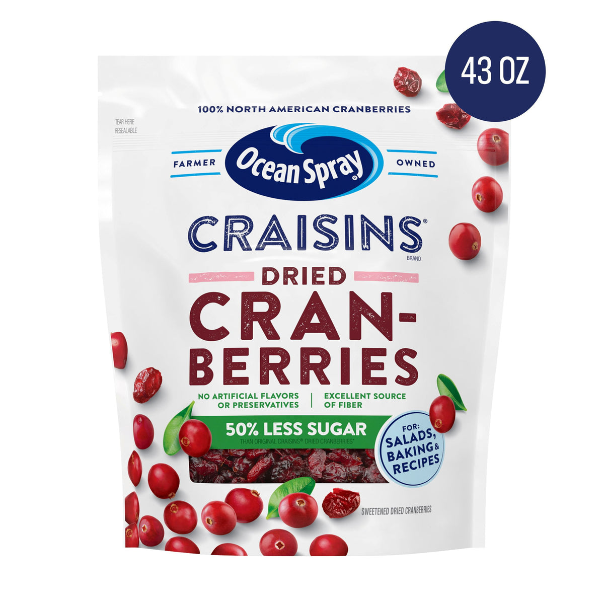 미국직구 Ocean Spray Craisins 1.3L / Ocean Spray Craisins, 50% Less Sugar Dried Cranberries, Dried Fruit 1