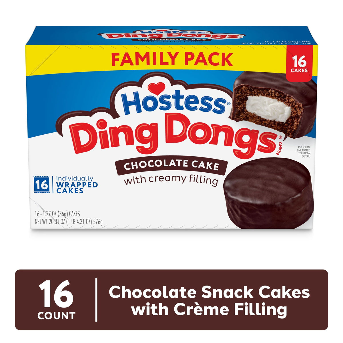 미국직구 호스티스 Ding Dongs Snack Cakes, Chocolate Flavor, 20.31 oz Box (16 Count)