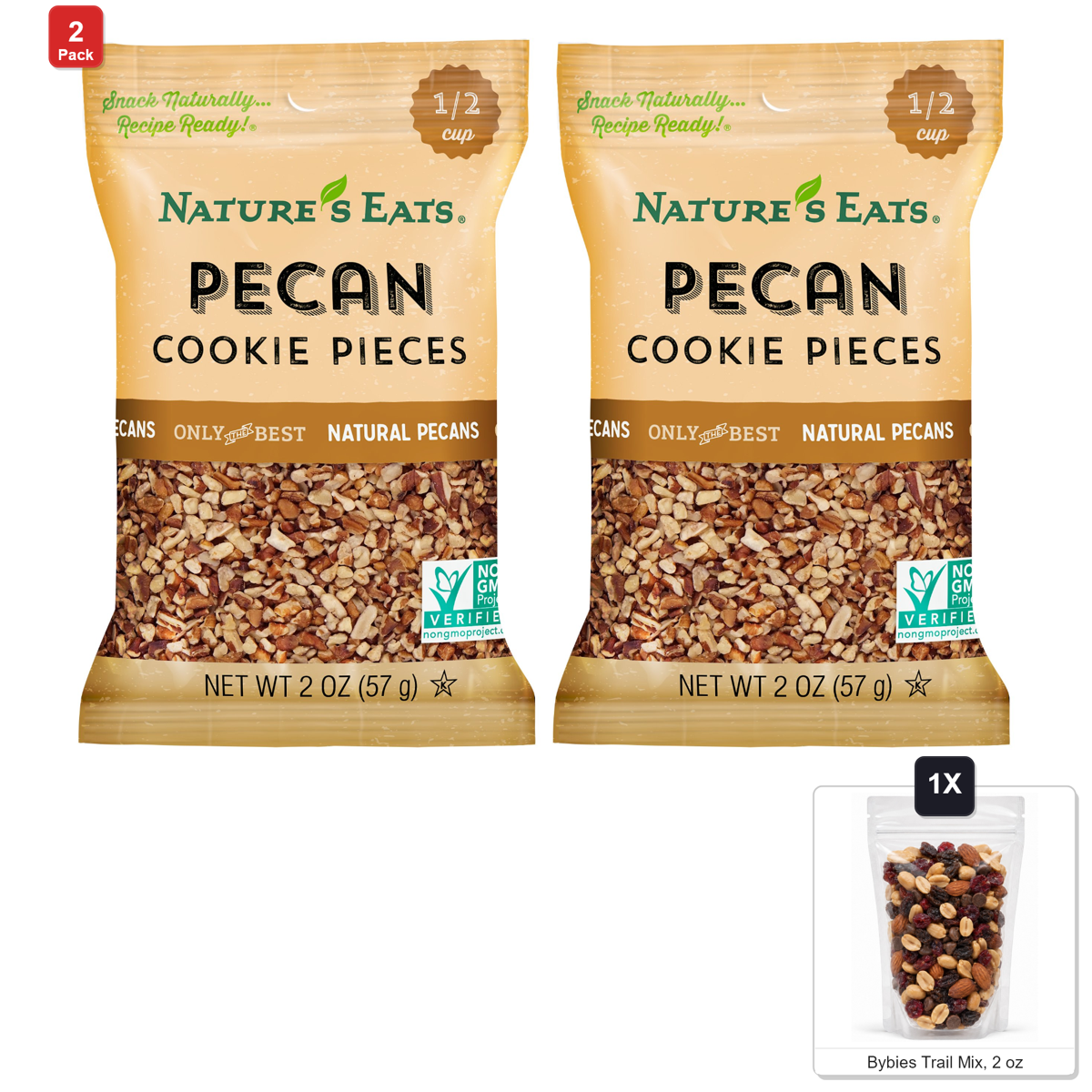 미국직구 2 Pack Nature's 견과 57g 2팩 / 2 Pack | Nature's Eats Pecan Cookie Pieces, 12 Bags x 57g Each, wit 1