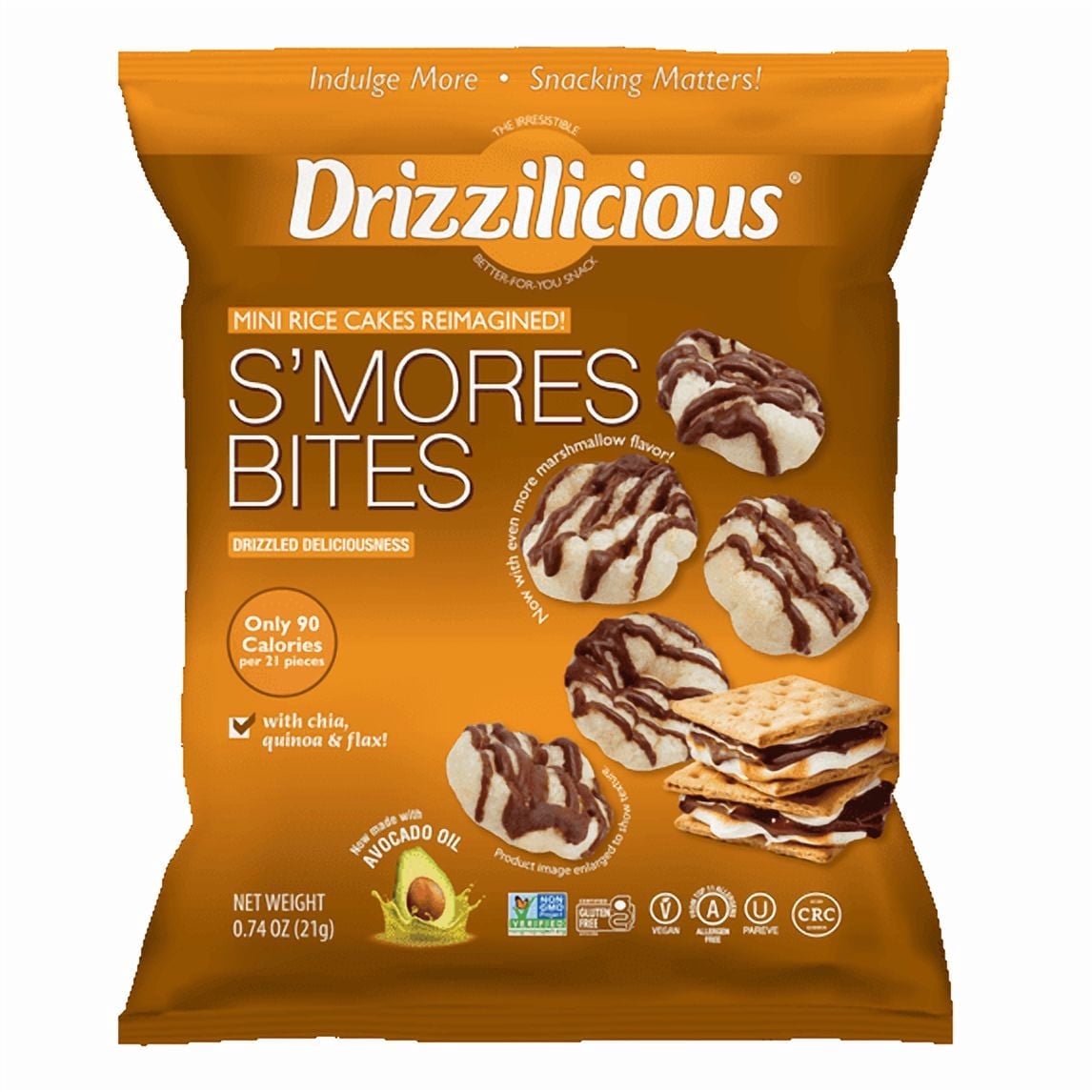미국직구 2 pack Drizzilicious 21g 2팩 / 2 pack Drizzilicious S'mores Mini Rice Cake Gluten Free Bites, 21 1