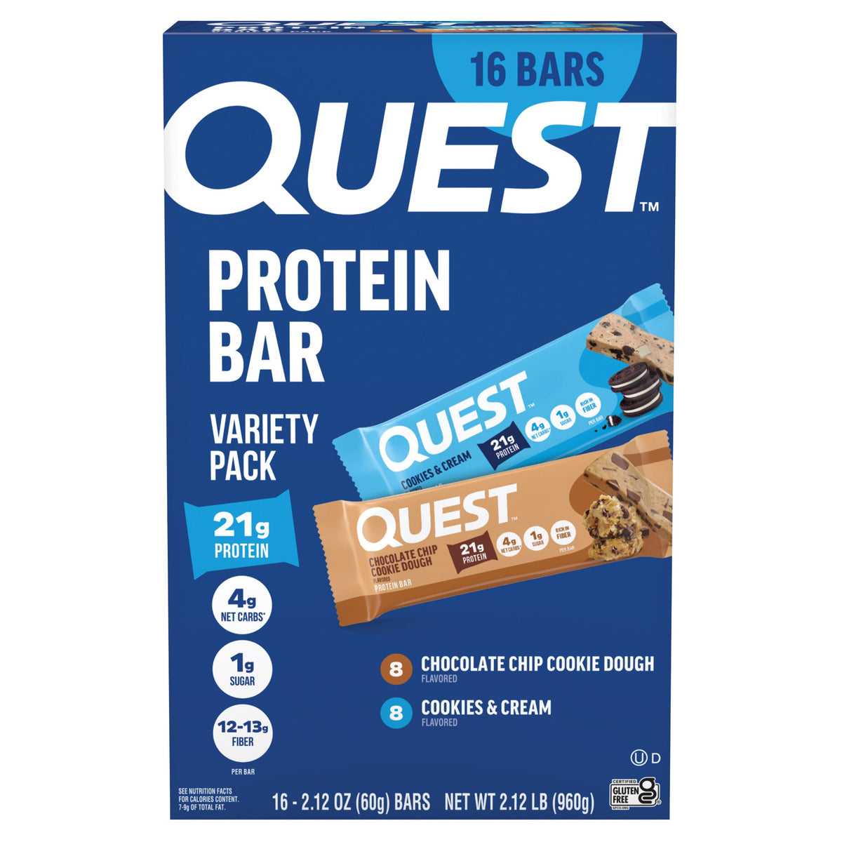 미국직구 퀘스트 Nutrition Protein Bar, Variety Pack, 2.12 oz, 16 ct