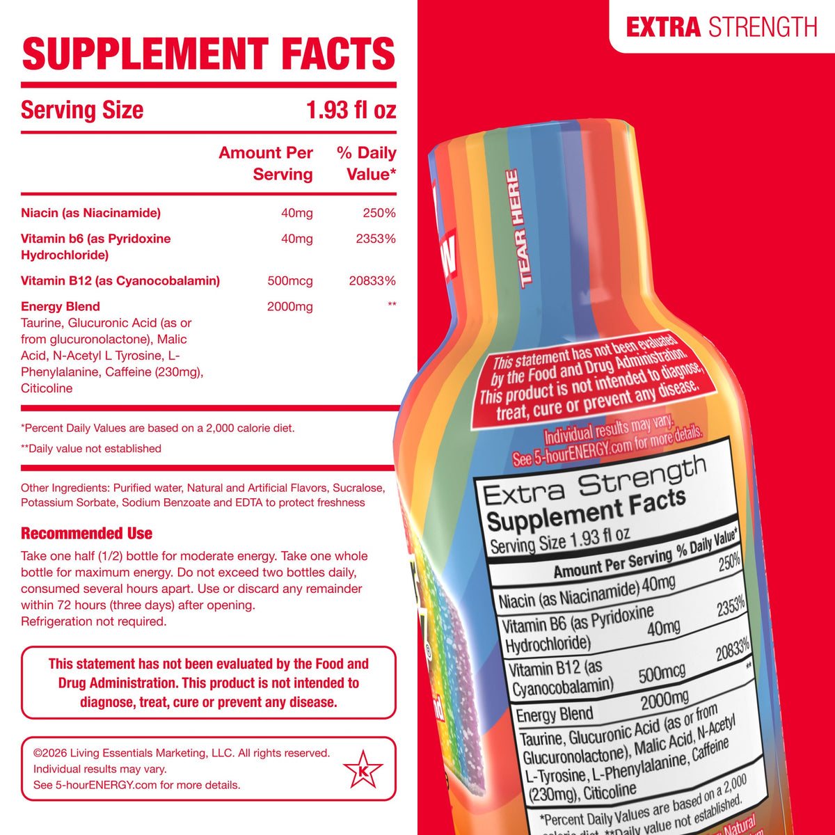 미국직구 5-hour ENERGY Shot, Extra Strength, Fruity Rainbow, 1.93 fl oz, 24 ct