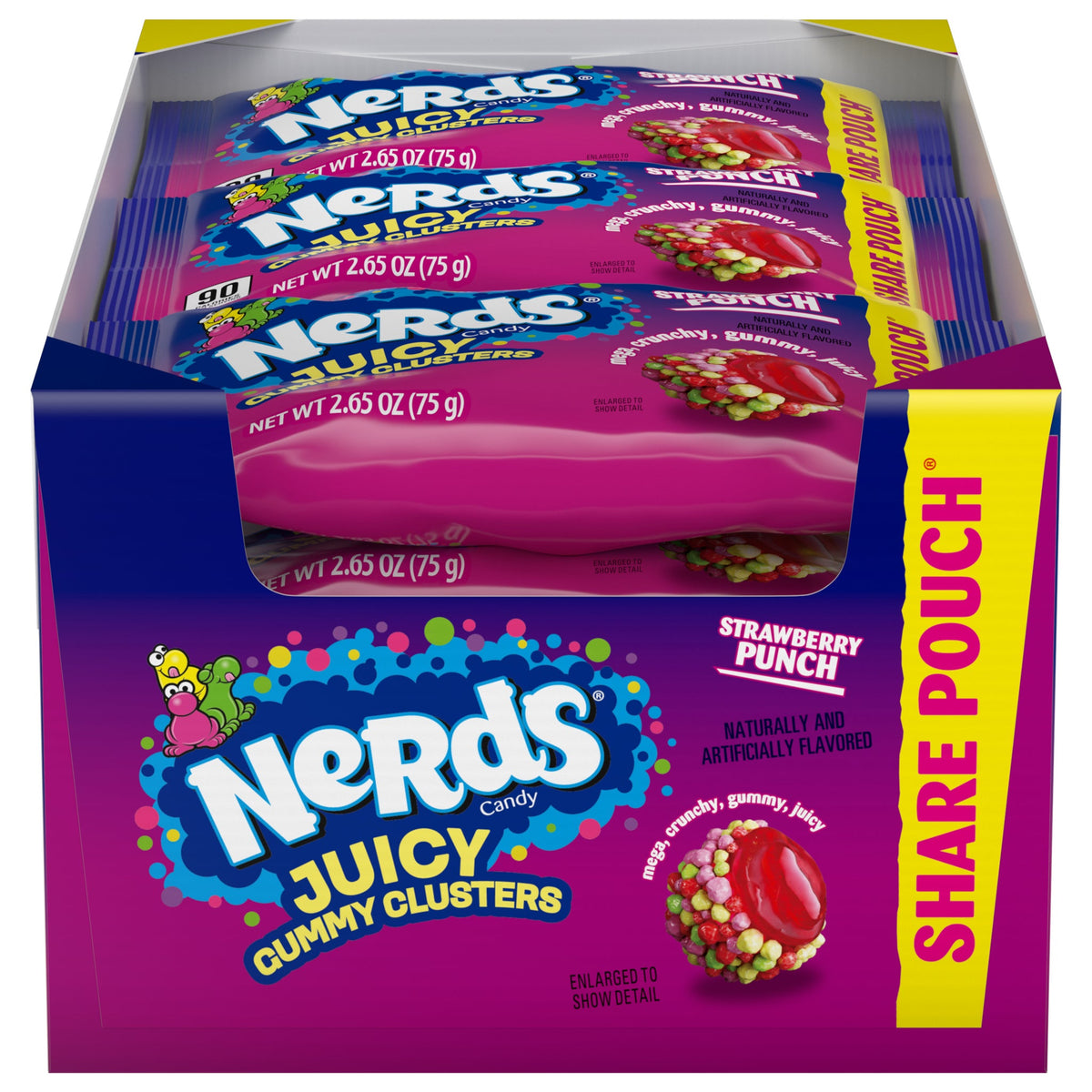 미국직구 너즈 Juicy Gummy Clusters, Strawberry Punch, 2.65 oz Share Pouch, 12 ct