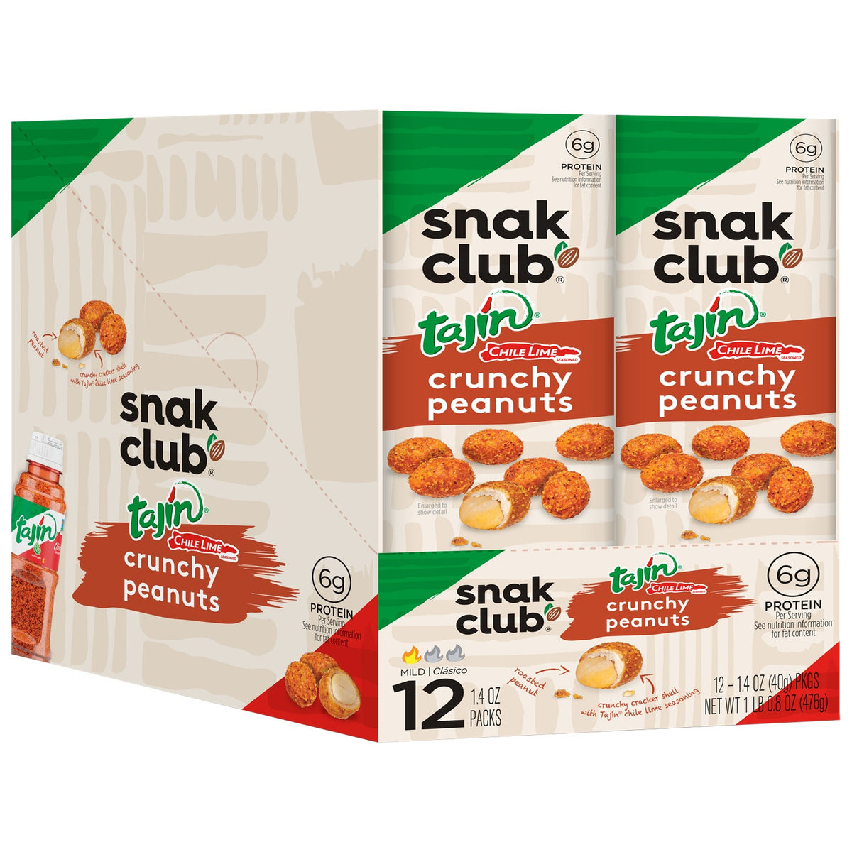 미국직구 Snak Club Crunchy Peanuts, Tajin Chile Lime Peg Bag, 1.4 oz, 12 ct