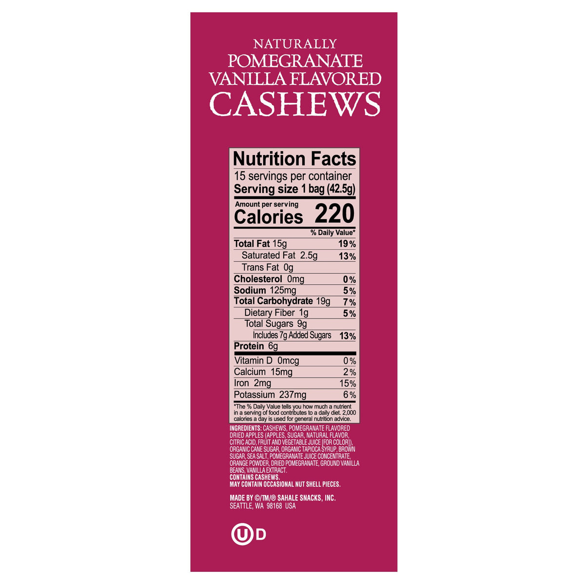 미국직구 닐라 Sahale Snacks Cashews Glazed Mix, Pomegranate Va, 1.5 oz, 15 ct