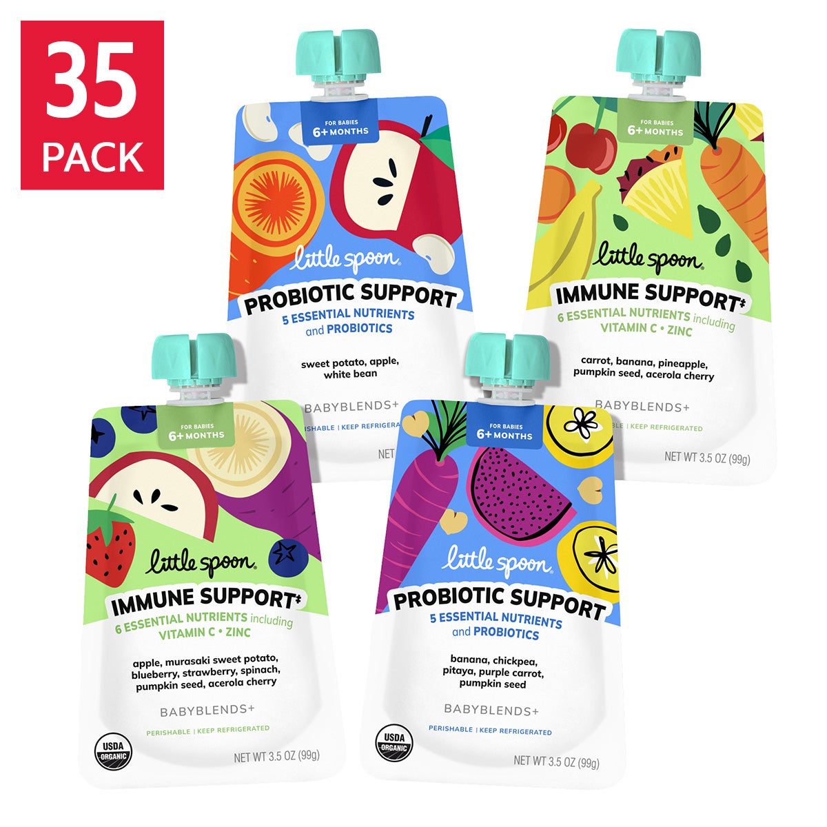 미국직구 Little Spoon Baby 99g 35팩 / Little Spoon Baby Organic Babyblends+ Functional Pouches, 5