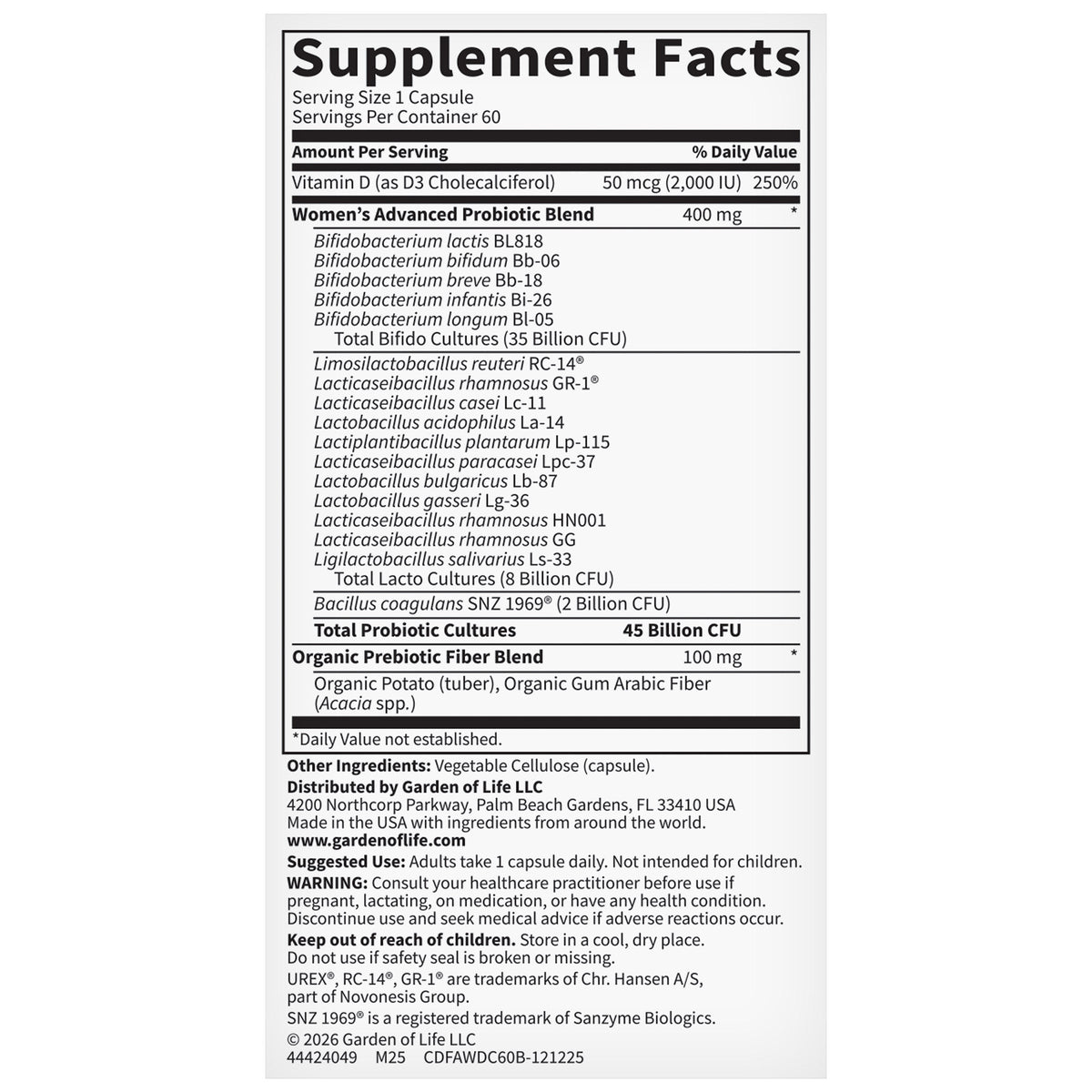 미국직구 가든오브라이프 유산균 Garden of Life Advanced Women's Daily Care Probiotic, 60 Capsules