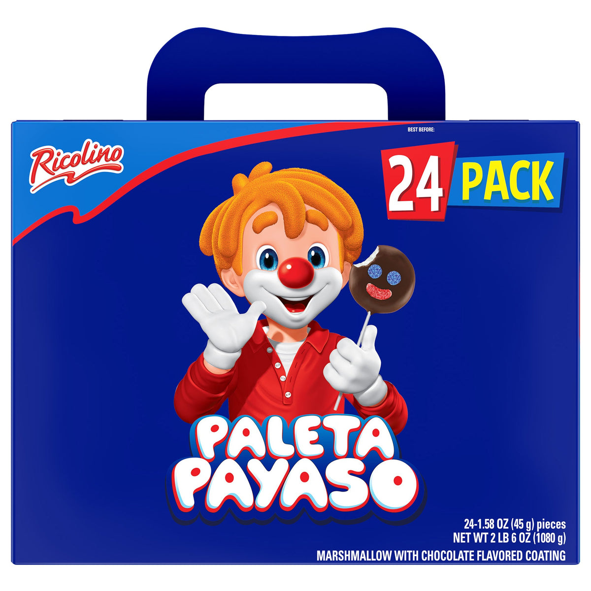 미국직구 Ricolino Paleta Payaso Marshmallow with Chocolate Flavored Coating, 1.58 oz, 24 ct