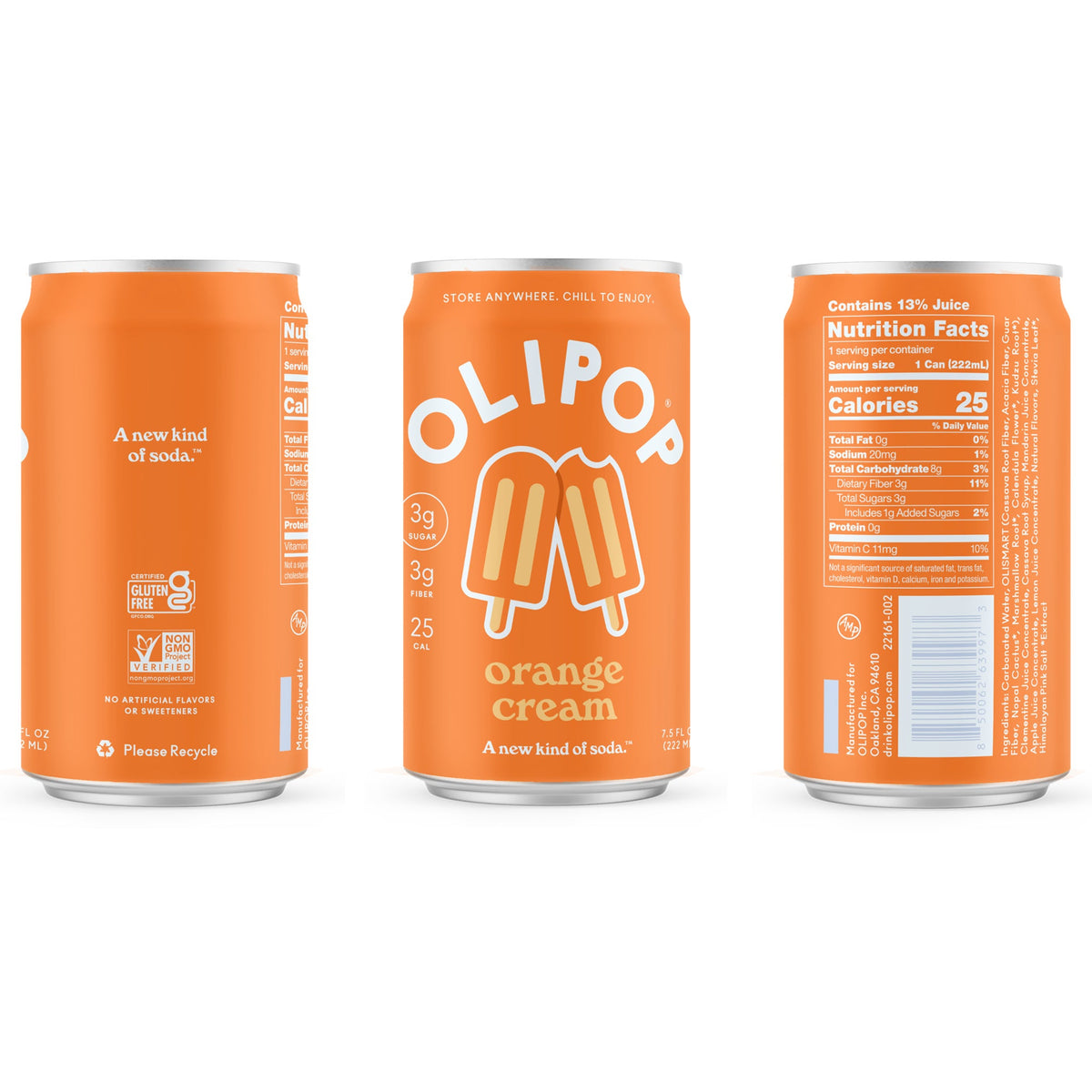 미국직구 OLIPOP Prebiotic Soda, Mini Cans Variety Pack, 7.5 fl oz, 15 ct