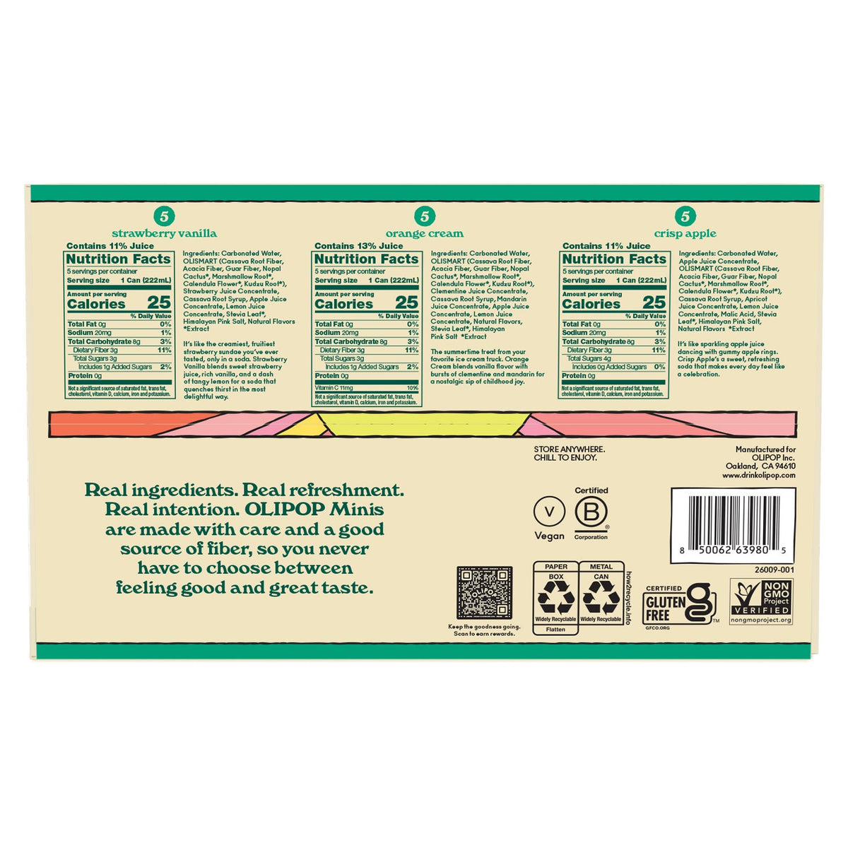 미국직구 OLIPOP Prebiotic Soda, Mini Cans Variety Pack, 7.5 fl oz, 15 ct