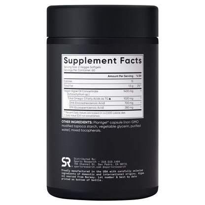 미국직구 오메가3 Sports Research Vegan Omega-3, 1400 mg, 120 Veggie Softgels