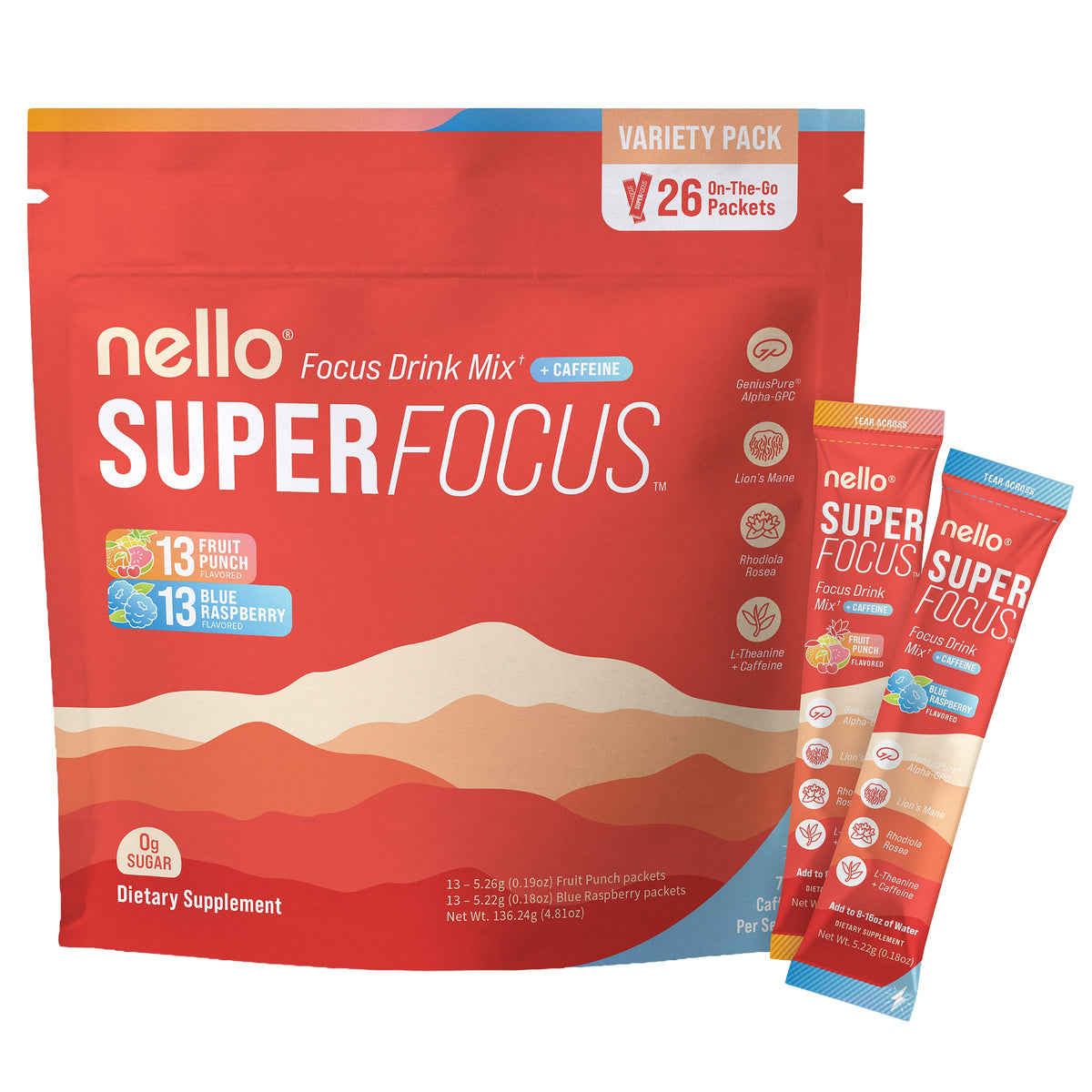 미국직구 영양제 Nello Superfocus Drink Mix, 26-ct, Variety Pack