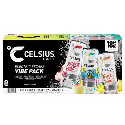 미국직구 CELSIUS Vibe Sparkling Energy Drink, Variety Pack, 12 fl oz, 18 ct