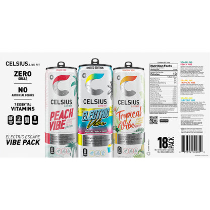 미국직구 CELSIUS Vibe Sparkling Energy Drink, Variety Pack, 12 fl oz, 18 ct