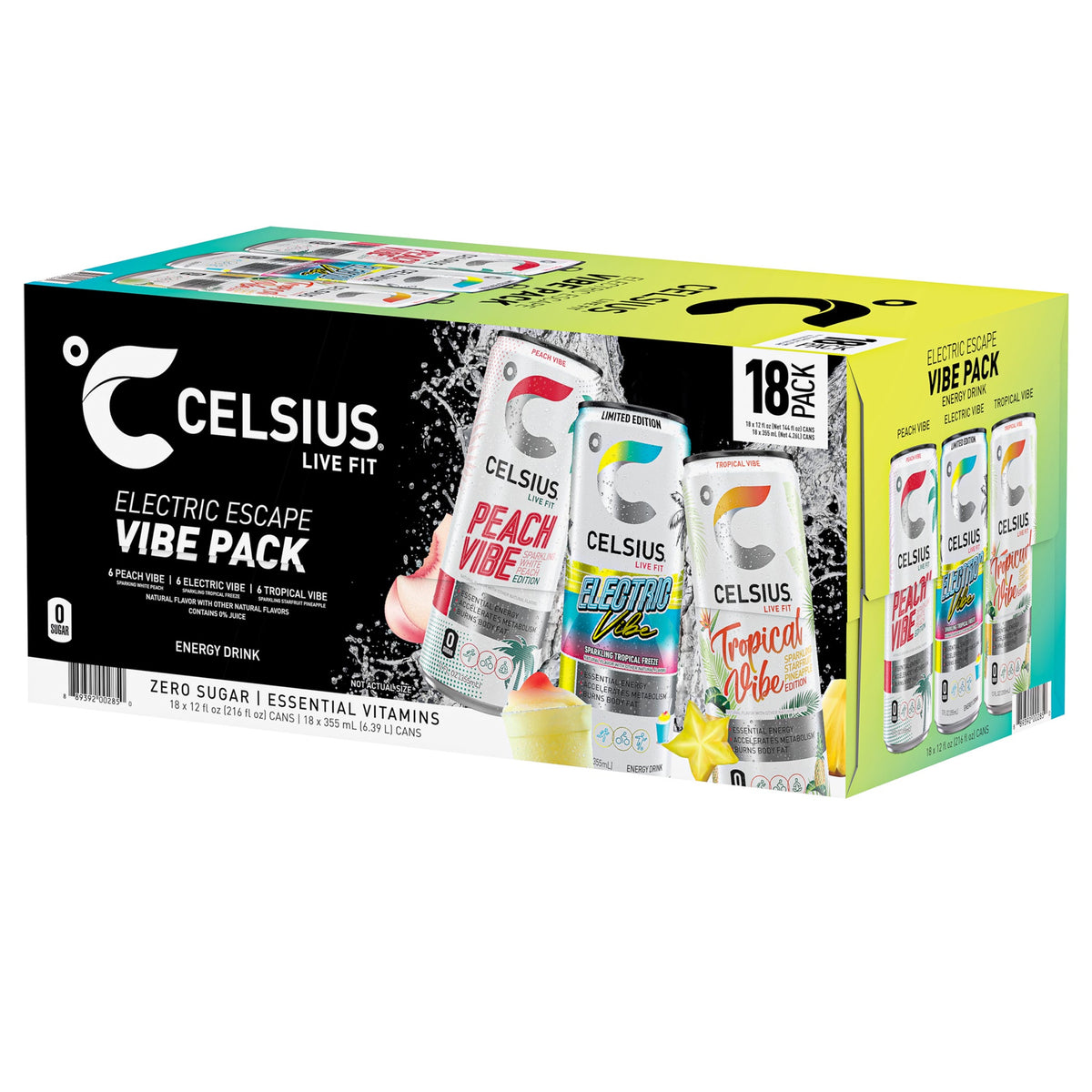미국직구 CELSIUS Vibe Sparkling Energy Drink, Variety Pack, 12 fl oz, 18 ct