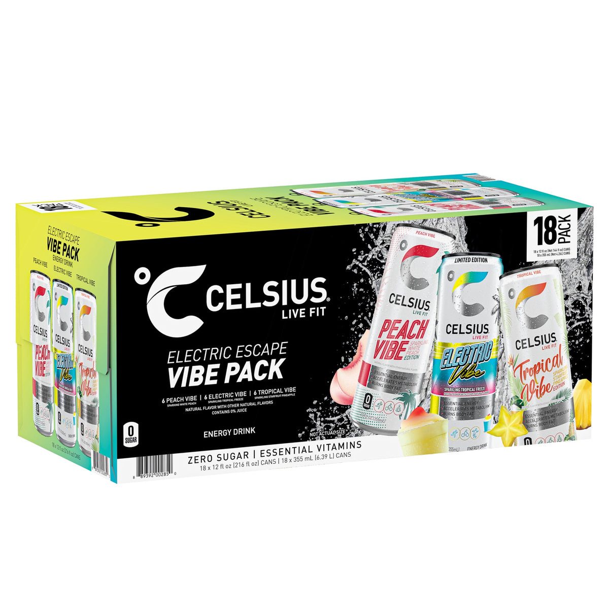 미국직구 CELSIUS Vibe Sparkling Energy Drink, Variety Pack, 12 fl oz, 18 ct