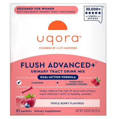 미국직구 영양제 Uqora Flush Advanced Plus UTI Drink Mix, 21 Packets, Triple Berry Flavor