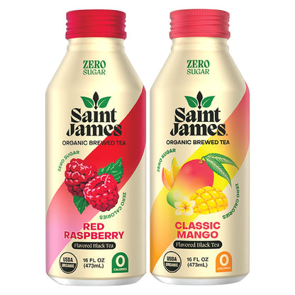 미국직구 Saint James Organic Brewed Tea, Zero Sugar, Variety Pack, 16 fl oz, 15 ct