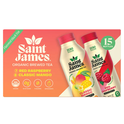 미국직구 Saint James Organic Brewed Tea, Zero Sugar, Variety Pack, 16 fl oz, 15 ct
