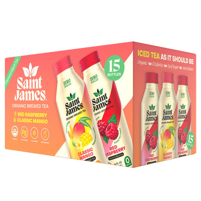 미국직구 Saint James Organic Brewed Tea, Zero Sugar, Variety Pack, 16 fl oz, 15 ct