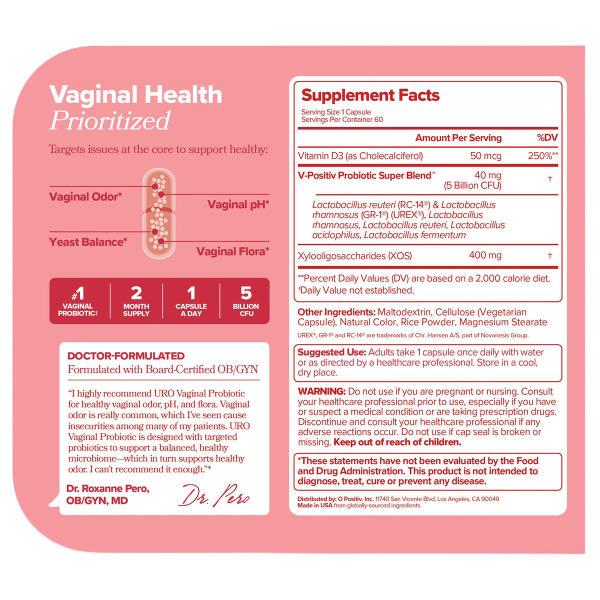 미국직구 유로 유산균 URO Vaginal Probiotic + Vitamin D3, 60 Capsules