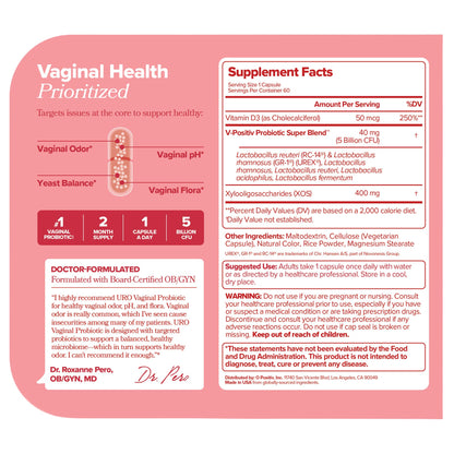 미국직구 유로 유산균 URO Vaginal Probiotic + Vitamin D3, 60 Capsules