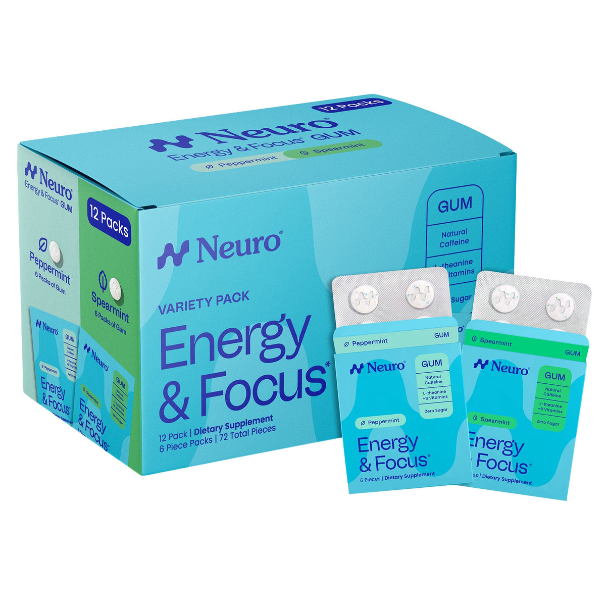 미국직구 영양제 Neuro Energy & Focus Gum, Peppermint and Spearmint, 12-packs, 72 Total Pieces