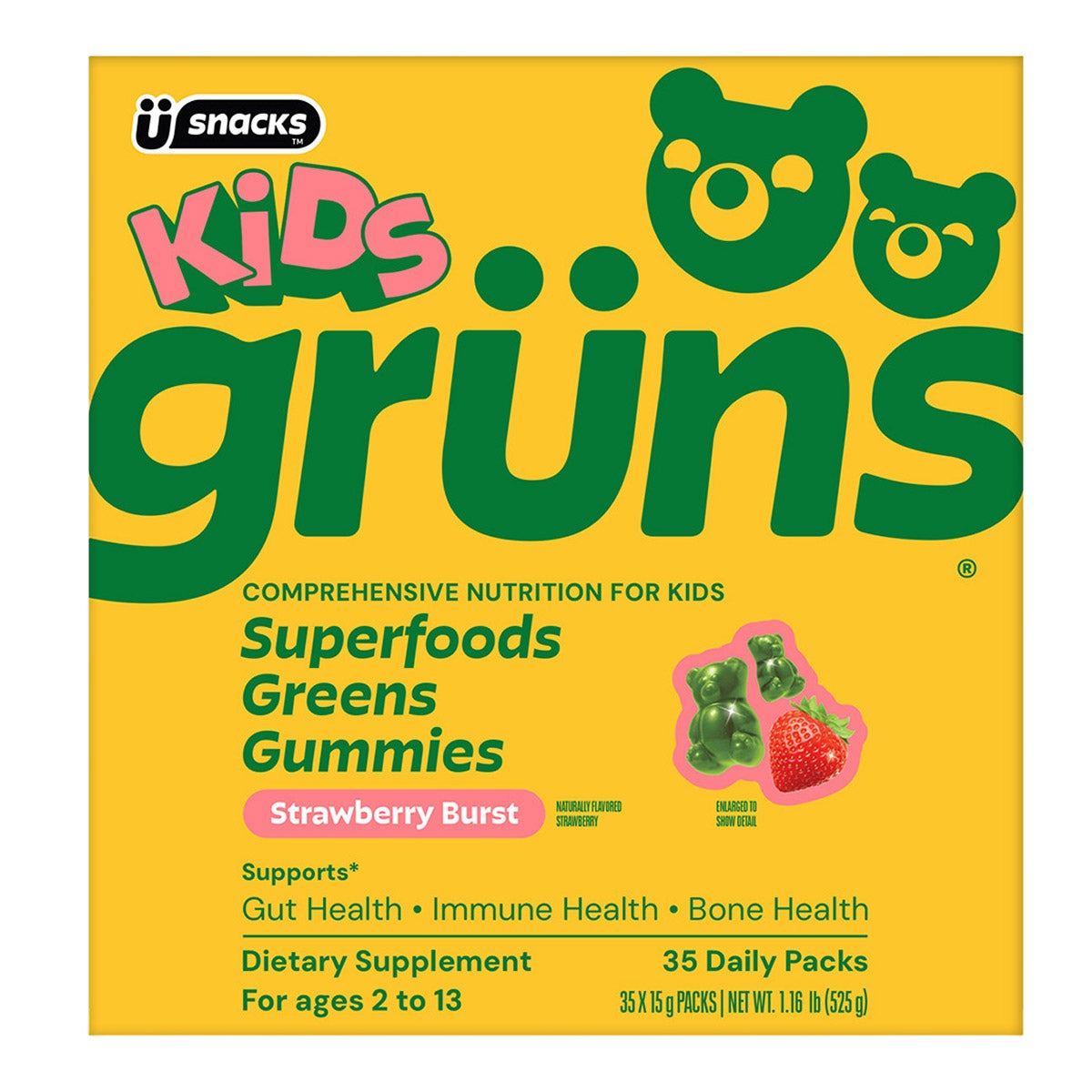 미국직구 영양제 Kids Grüns Superfood Greens Strawberry Burst Flavored Gummies, 35 Daily Packs
