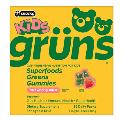 미국직구 영양제 Kids Grüns Superfood Greens Strawberry Burst Flavored Gummies, 35 Daily Packs