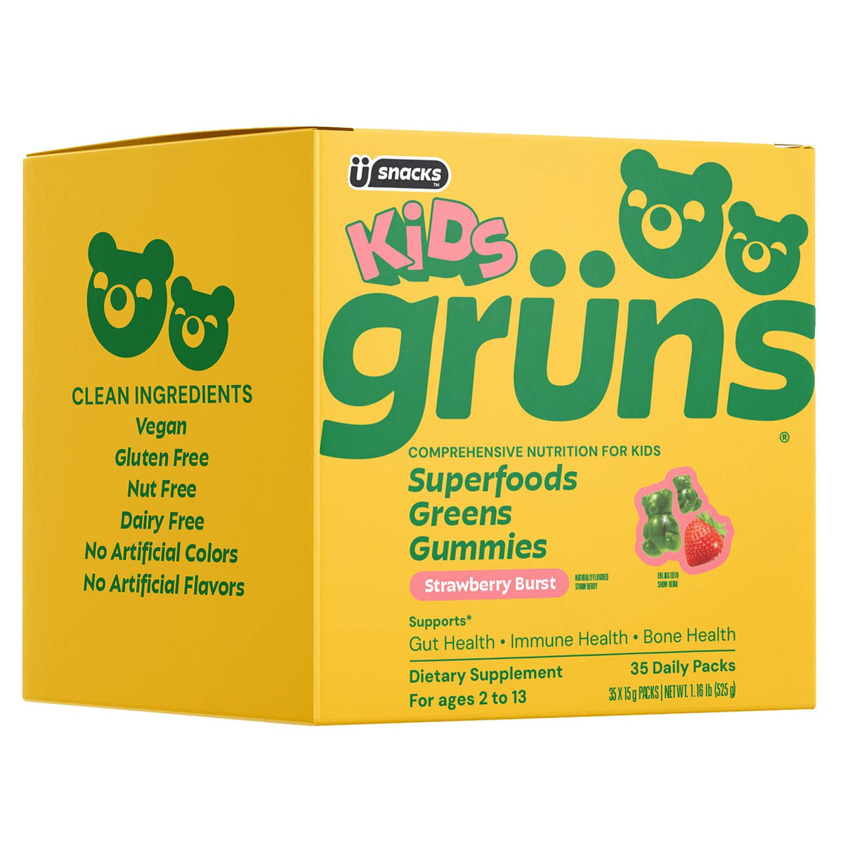 미국직구 영양제 Kids Grüns Superfood Greens Strawberry Burst Flavored Gummies, 35 Daily Packs