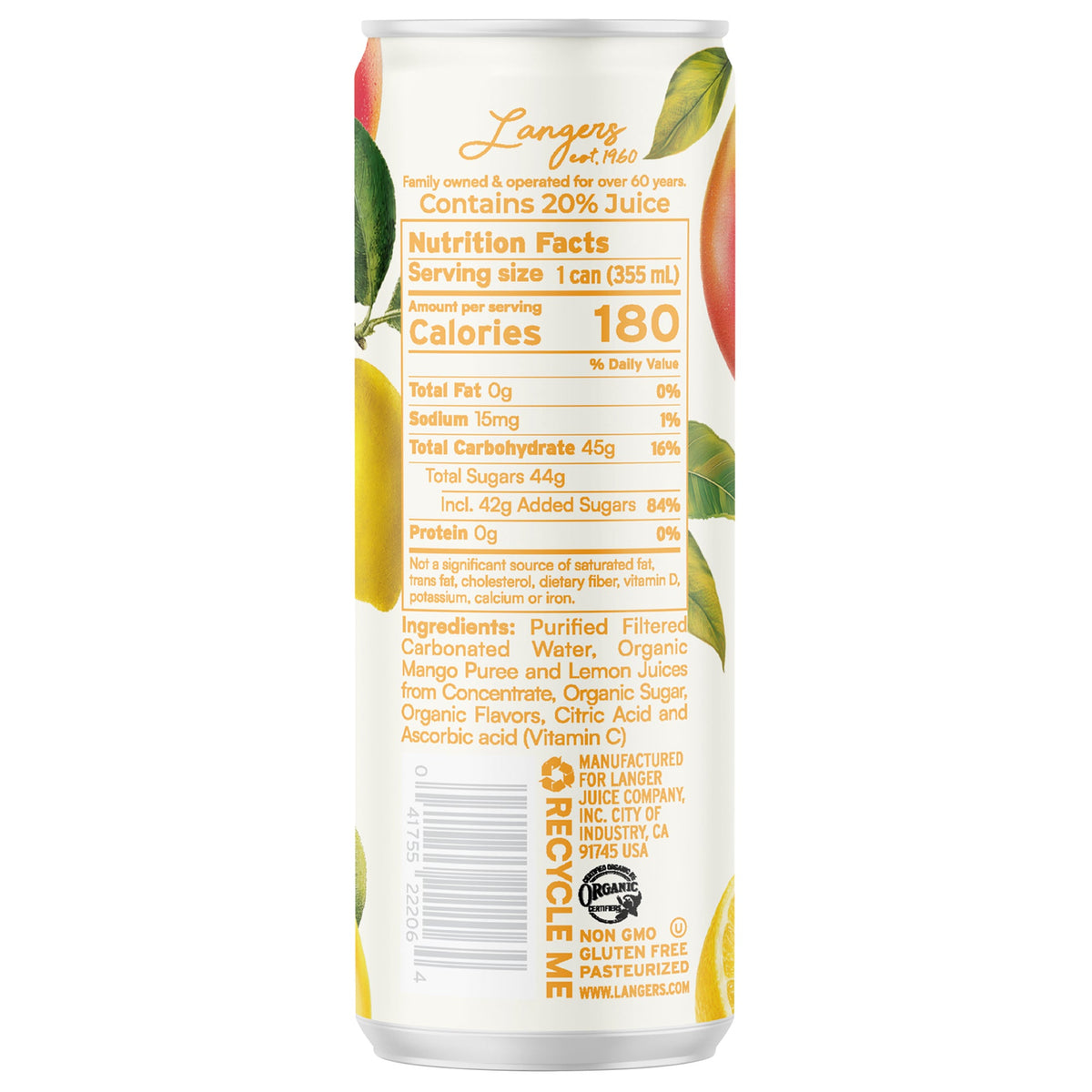 미국직구 Langer's Organic Sparkling Lemonade, Variety Pack, 12 fl oz, 24 ct