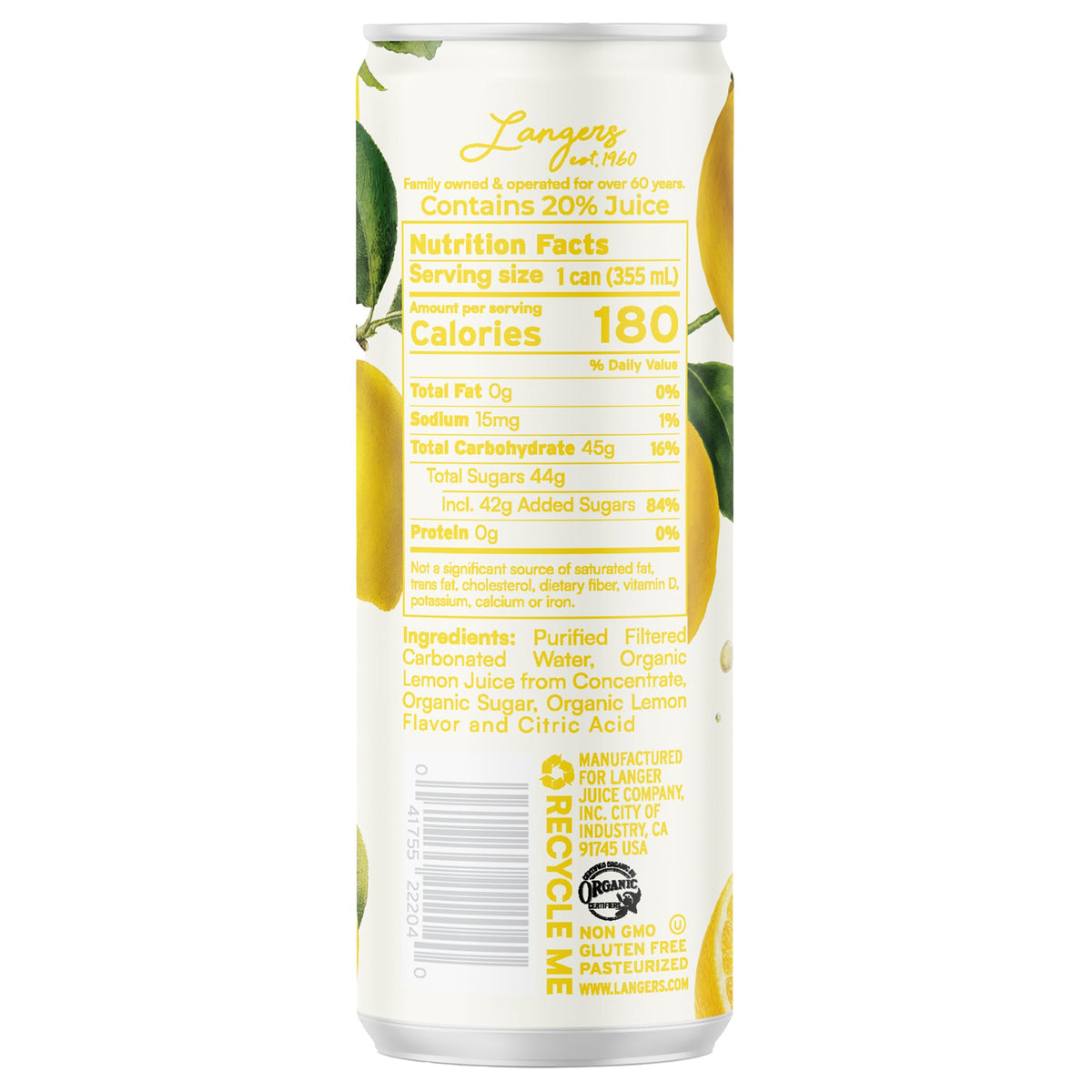 미국직구 Langer's Organic Sparkling Lemonade, Variety Pack, 12 fl oz, 24 ct
