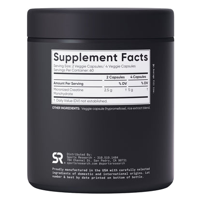 미국직구 영양제 Sports Research Creatine Monohydrate 5 grams, 240-count Veggie Capsules