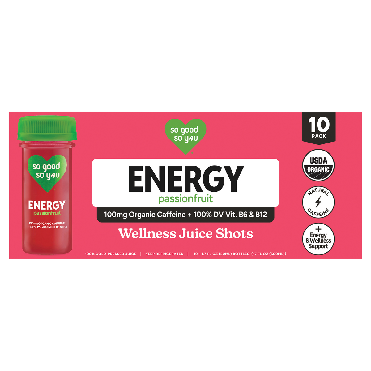 미국직구 So Good So You Organic Energy Wellness Juice Shots, Passionfruit, 1.7 fl oz, 10 ct