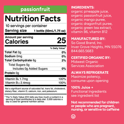 미국직구 So Good So You Organic Energy Wellness Juice Shots, Passionfruit, 1.7 fl oz, 10 ct