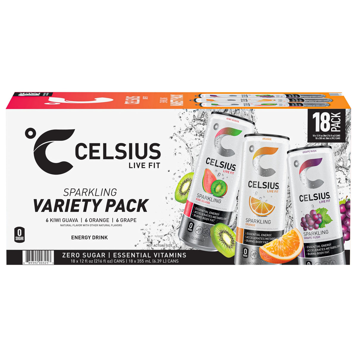 미국직구 CELSIUS Sparkling Energy Drink, Variety Pack, 12 fl oz, 18 ct