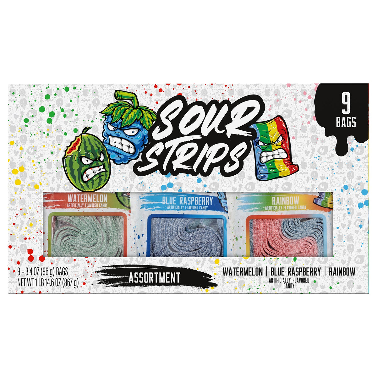 미국직구 Sour Strips Sour Strip Candy, Variety Pack, 9 ct, 3.4 oz